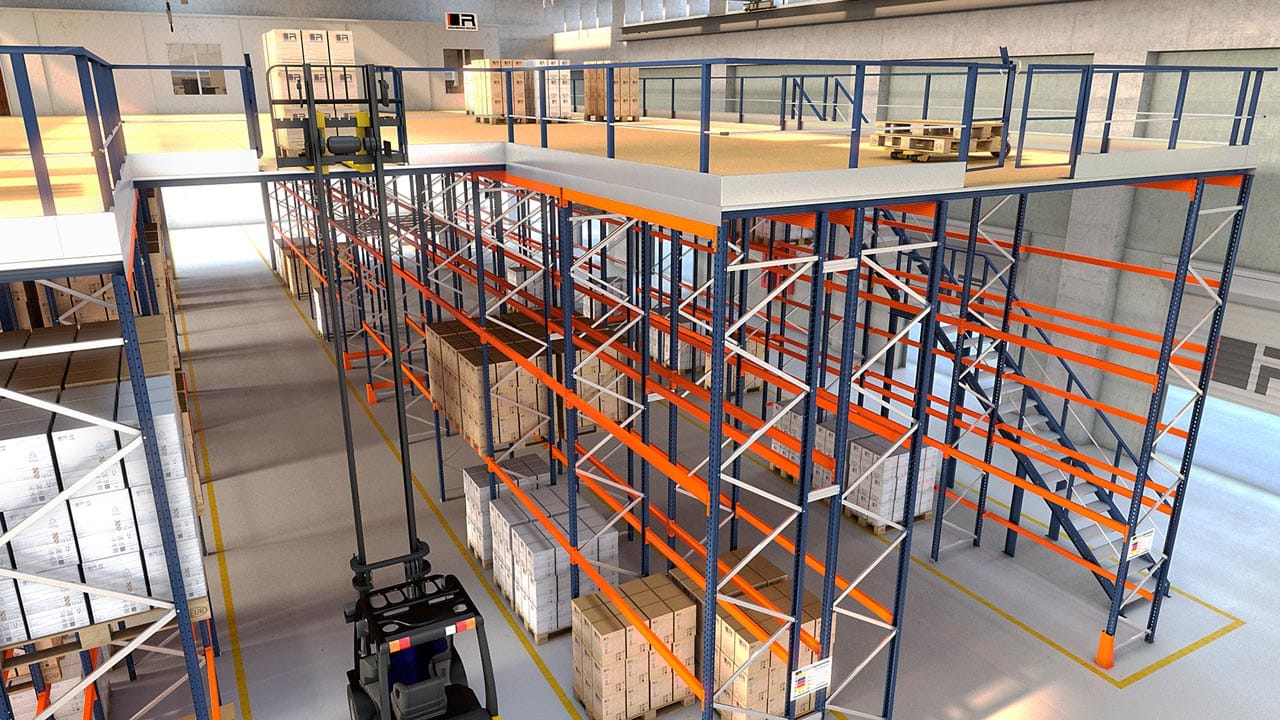 Мезонинная конструкция на базе паллетных стеллажей Мезонинная конструкция на базе паллетных стеллажей